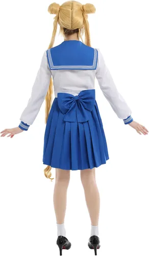 Vista 3 de haikyuu Traje de cosplay para mujer, conjunto de uniforme JK con corbatín y decoración de lazo en la espalda