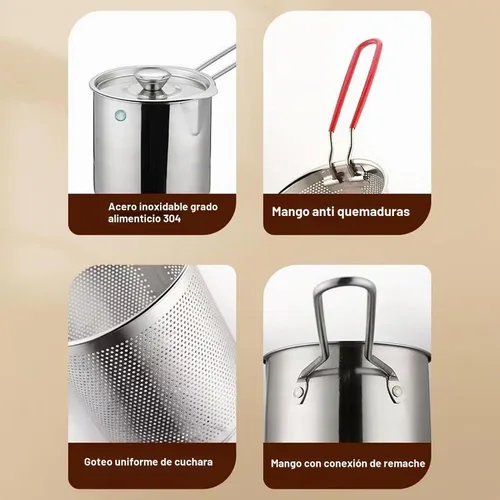 Vista 3 de Olla para freír 304 de acero inoxidable con cesta coladora y asa para freír camarones, olla de acero inoxidable 304