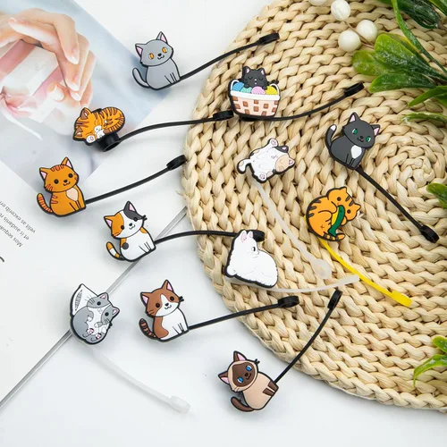 Vista 3 de Paquete de 12 fundas de popote reutilizables, con diseño de gato, a prueba de polvo, para popote de 6 a 0.315 in, protector para accesorios