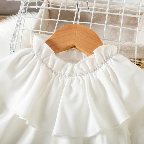 Vista 5 de Camiseta de manga larga con volantes para niñas pequeñas, de piel sintética, con cremallera, 2 piezas, vestido para bebé niña (marrón, 5-6 años)
