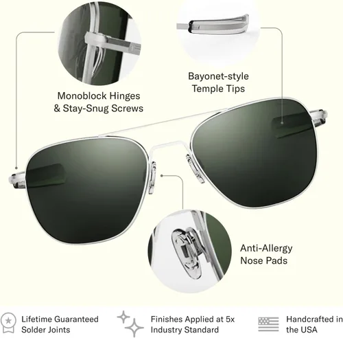 Vista 4 de Randolph Eyewear Aviator Sunglasses for Men & Women Non-Polarized & Polarized Lenses, Matte Chrome UV Protection Sunglasses