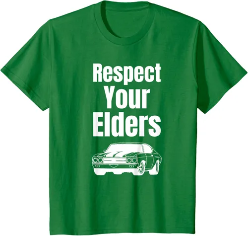 Vista 31 de Divertido regalo de auto para chicos – Respect Your Elders Classic Muscle Car Camiseta, Negro, S
