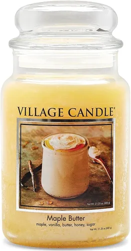 Vista 4 de Village Candle Vela perfumada de mantequilla de arce en tarro de boticario grande de vidrio, 21.25 oz, amarilla