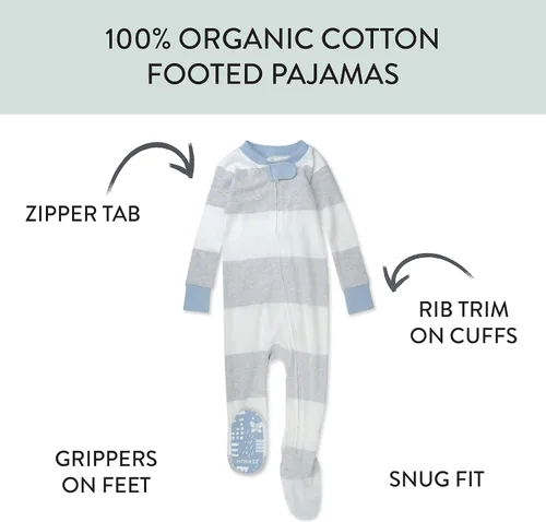 Vista 3 de HonestBaby Pijama de una pieza con pies antideslizantes para bebé, con cremallera frontal, 100% algodón orgánico