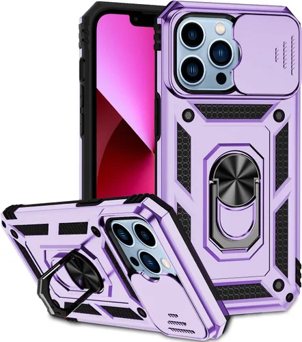 Vista 9 de Funda compatible con iPhone 13 de 6.1 pulgadas, funda magnética con funda para cámara y soporte, grado militar, a prueba de golpes, material de PC