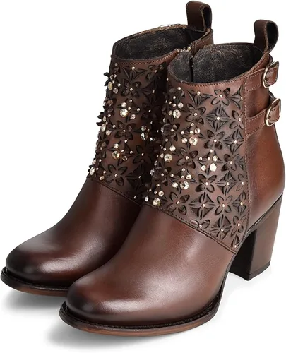 Vista 7 de Cuadra Botines para mujer en piel bovina con cristales y cremallera