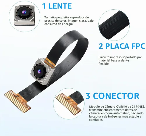 Vista 3 de 2 PCS OV5640 módulo de cámara, lente de enfoque automático de 120 ° lente de 5 megapíxeles para ESP32, STM32, computadora de placa única