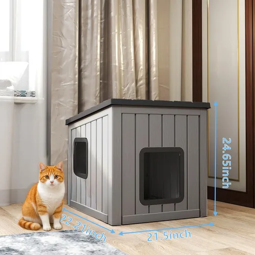 Vista 8 de DRATO Casa para gatos al aire libre, impermeable, material de polipropileno, refugio para gatos, robusto, resistente, fácil de montar, cálida casa