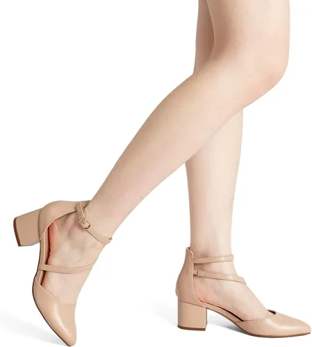 Vista 7 de DREAM PAIRS Zapatos de tacón bajo y grueso para mujer, con correa al tobillo, zapatos elegantes para bodas y negocios