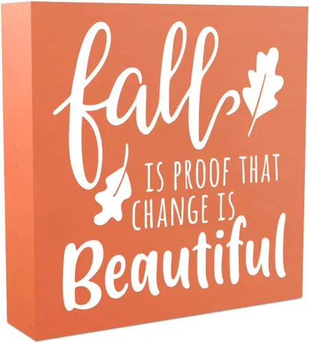 Vista 7 de Letrero rústico de madera con texto en inglés "Fall is Proof That Change is Beautiful", decoración de obra de arte de otoño y Acción de Gracias