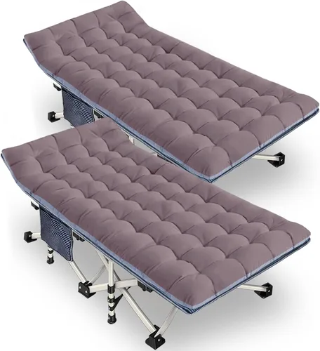 Vista 13 de Paquete de 2 catres de camping con colchón, catres cómodos para catres de dormir para adultos, cama plegable de doble capa Oxford, fácil