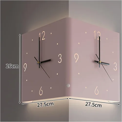 Vista 2 de KYOFIS Reloj de pared Corne de doble cara, reloj de pared digital de esquina con escala numeral, funciona con pilas, reloj de pared silencioso