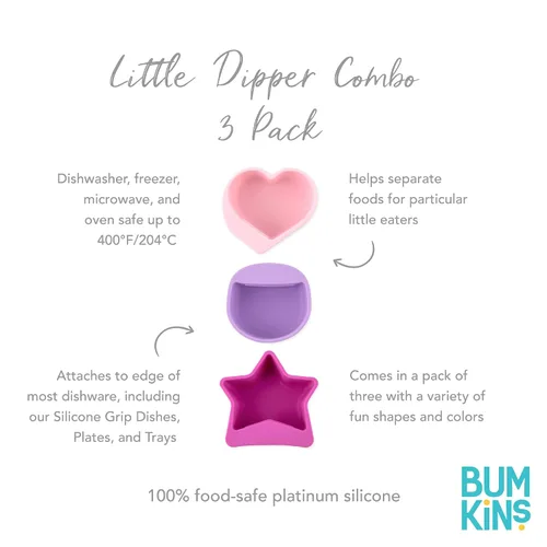 Vista 5 de Bumkins Baby Silicone Little Dippers, se fija a cuencos, platos y platos, taza de salsa, sostiene salsas, puré, coberturas, destete LED para bebés