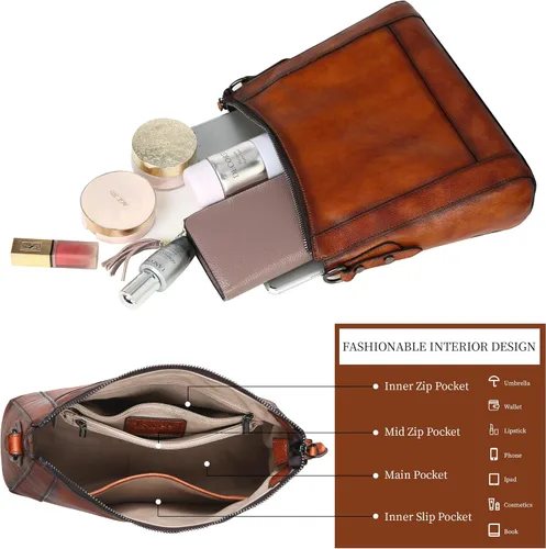 Vista 6 de Iswee Bolsos cruzados de cuero para mujer, bolso de hombro mediano Hobo de piel auténtica, carteras y bolsos