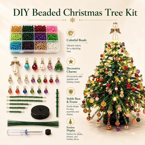 Vista 2 de ZSJO Kit de árbol de Navidad con cuentas para adultos, juego de manualidades de cristal, decoración de mesa (#D)