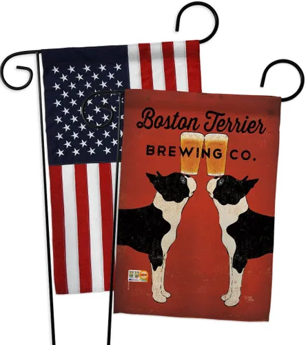 Vista 11 de Boston Terrier Brewing Garden Banderas de 2 piezas de animales, perros, cachorros, patas arruinadas, piel canina, mascota, naturaleza, granja