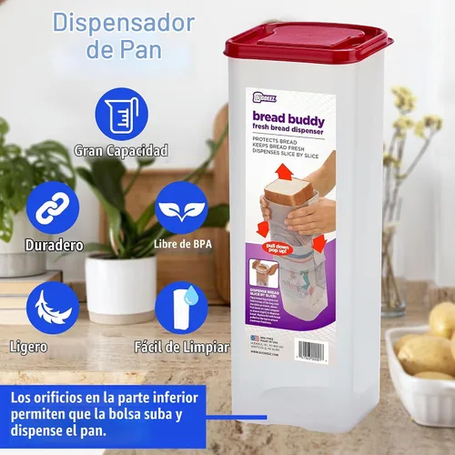 Vista 4 de Buddeez Bread Buddy Caja de Pan – Mantiene las Hogazas de Pan Frescas – Tapa Roja, Paquete de 1 Rojo