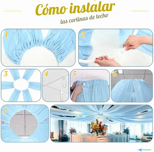 Vista 7 de 6 paneles de cortinas de techo azul bebé para boda, cortinas de techo de 5 pies x 10 pies, tela de drapeado para arco de boda, cortinas