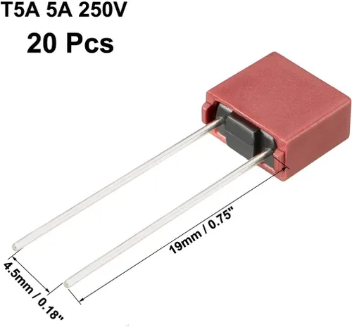 Vista 2 de uxcell 20pcs DIP montado en miniatura cuadrado lento golpe micro fusible T5A 5A 250V rojo
