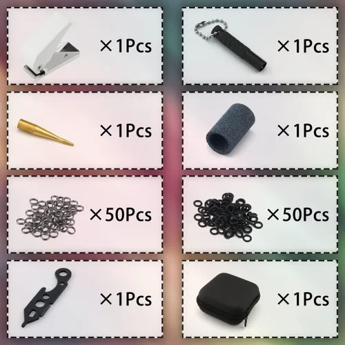 Vista 2 de Kit de herramientas de dardos, 50 anillos de goma, 50 arandelas de metal con herramienta de llave de dardos, herramienta de perforación de agujero