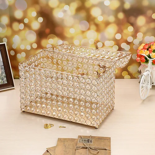 Vista 5 de ELLDOO Caja de tarjetas de boda de cristal con cierre de corazón, 12.6 x 6.3 x 9.4 pulgadas, caja de tarjetas de dinero estilo cofre del tesoro