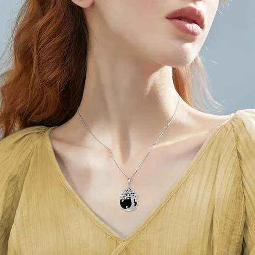 Vista 2 de Collar de árbol de la vida de plata de ley 925 con dije de nudo celta de concha de abulón para mujer