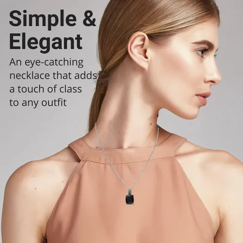 Vista 5 de SHOP LC DELIVERING JOY Black Tourmaline Necklace - Stainless Steel Pendant Necklace with a Solitaire Gemstone for Women - October Birthstone Jewelry
