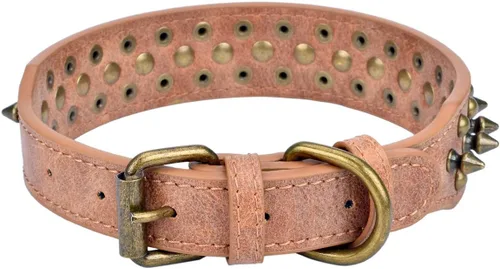Vista 45 de Collar ajustable de piel sintética con remaches de clavos para gatos, cachorros y perros.