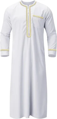 Vista 6 de Ropa musulmana para hombres Ropa islámica Umrah árabe Thobe Kaftan Beige