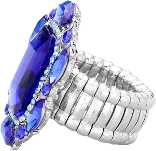 Vista 2 de Rosemarie & Jubalee Impresionante anillo de cóctel de cristal de corte esmeralda para mujer, 1.37 pulgadas