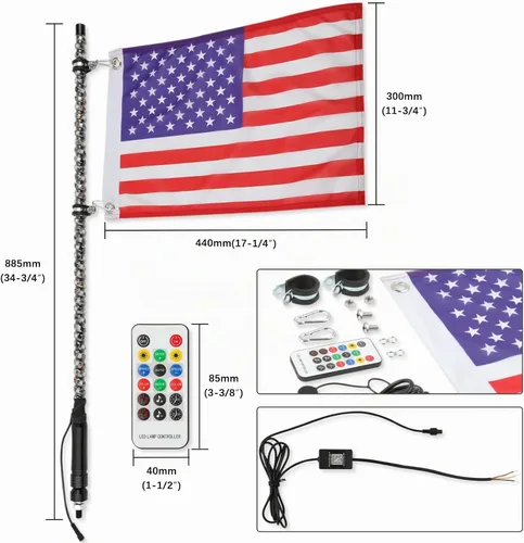 Vista 5 de DREAMIZER Luz LED de látigo – Látigos de luz para UTV ATV – Luz LED en espiral de roca con banderas de Estados Unidos para RZR Can-Am X3 Ranger 1