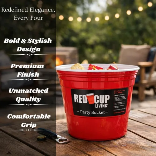 Vista 5 de Red Cup Living Cubo de hielo grande para fiestas, enfriador de bebidas aislado de 201 onzas para fiestas, bar y cocina, cerveza de plástico