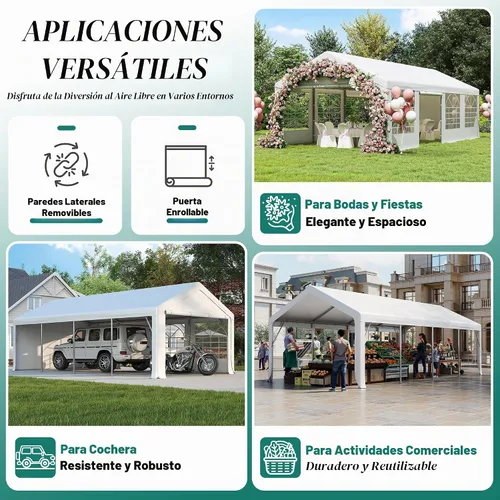Vista 9 de GARTOO Carpa para Fiestas y Cochera de 13' x 26' - Cenador Resistente para Bodas al Aire Libre con 4 Bolsas de Arena, Toldo de Refugio para Eventos