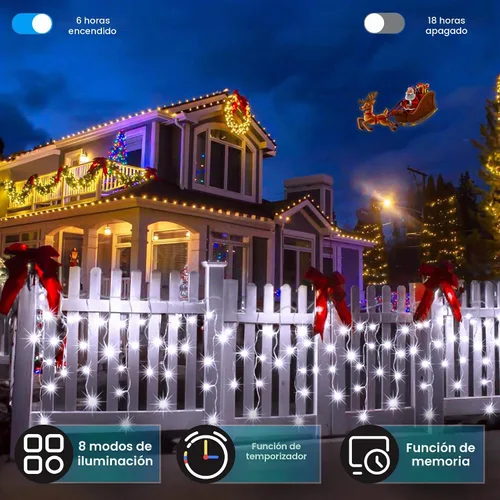 Vista 2 de 612 luces LED de Navidad de 60 pies con 136 gotas, 12 modos regulables, luces colgantes blancas frías al aire libre con memoria de temporizador