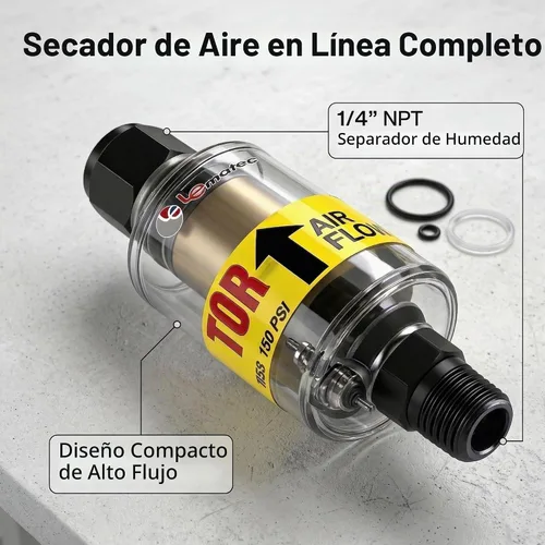 Vista 5 de LE LEMATEC Secador de aire para compresor - Separador de agua en línea y aceite para herramientas neumáticas, separador de humedad NPT de 1/4
