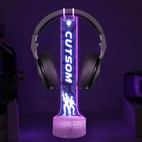 Vista 12 de NAZENTI Soporte LED personalizado para auriculares con diseño de marcador, soporte de escritorio para auriculares iluminado para hombres novio