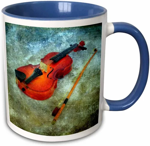 Vista 12 de 3dRose Violin by Angelandspot 15oz Two-Tone Black Mug