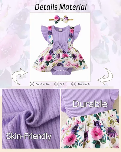 Vista 5 de HIGHUZZA Newborn Baby Girl Clothes Infant Dress Outfit Summer Romper Jumpsuit Headband Overall Skirt Clothing Set