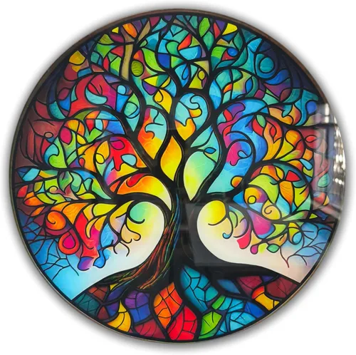 Vista 8 de Árbol de la vida, arte de pared de vidrio templado, pintura abstracta para pared, decoración del hogar, regalo de inauguración de la casa, colgantes