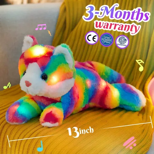 Vista 2 de Glow Guards Gatito de peluche con luces LED arcoíris, suave, con luz nocturna, regalos de Navidad, Día de los Niños, cumpleaños, para niños