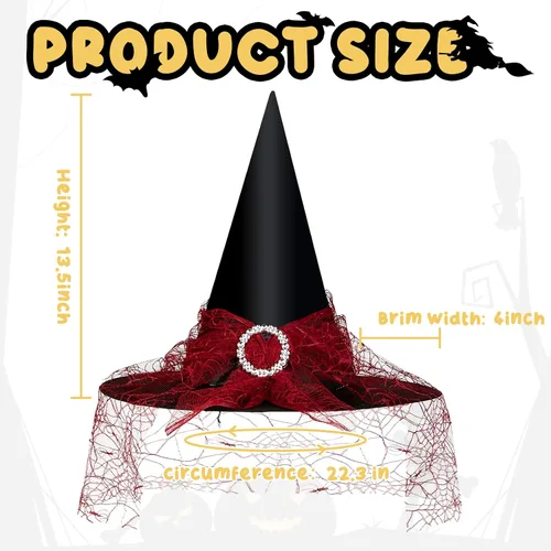 Vista 18 de Edoneery Sombrero de bruja de Halloween para mujer, encaje de malla, accesorio de disfraz de mago para fiestas de cosplay