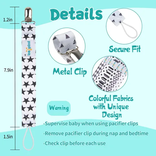 Vista 3 de Babygoal 6PBM05-HZ Juego de 6 prendedores para chupón para niños y niñas, se adaptan a la mayoría de los estilos de chupones y juguetes de dentición