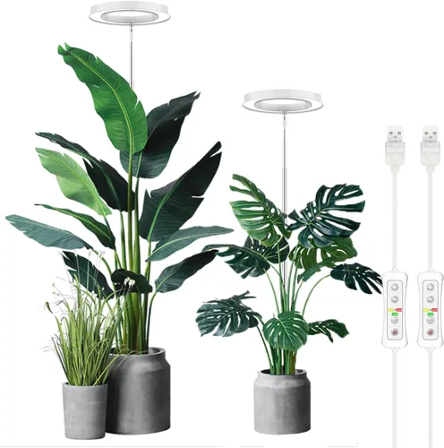 Vista 23 de yadoker - Luz de cultivo de plantas, luz LED de espectro completo para plantas de interior, lupa negra, altura ajustable, temporizador automático