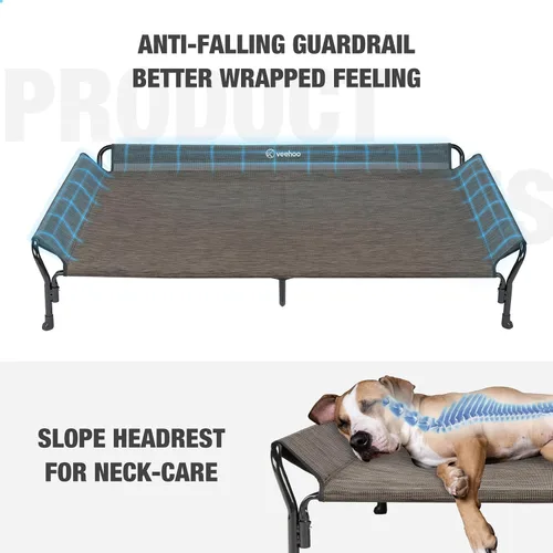 Vista 2 de Veehoo Cama elevada refrescante para perro con barandilla, cuna elevada para mascotas, para interiores y exteriores, cama para mascotas XXL