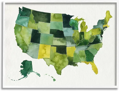 Vista 8 de Stupell Industries Mapa de acuarela verde de Estados Unidos, pintura moderna, arte de pared enmarcado negro, 14 x 11 pulgadas