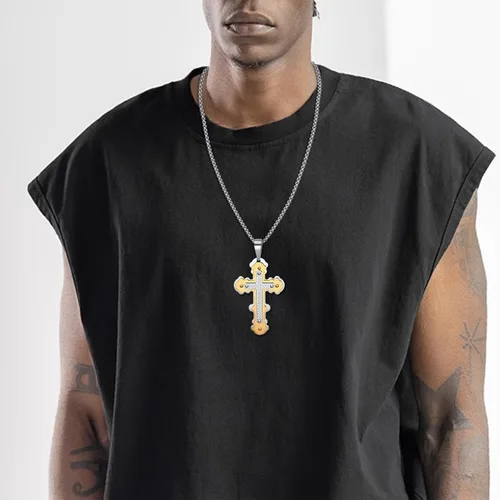 Vista 3 de SILBAZ Collar de cruz para hombre, acero inoxidable 316L, con colgante de crucifijo religioso, joyería de cruz religiosa, regalo de cumpleaños