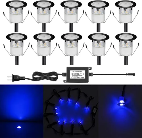 Vista 17 de Kits de luces LED empotrables para cubierta con carcasa protectora, iluminación LED de paisaje al aire libre IP67 impermeable, CC 12 V de bajo Azul
