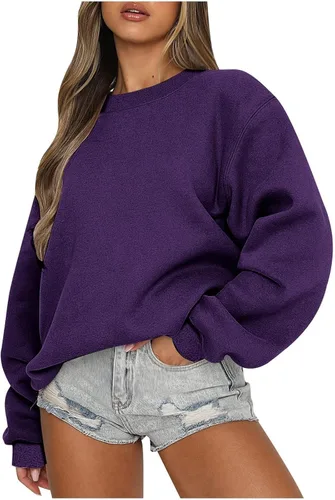 Vista 28 de midelxp Sudaderas de gran tamaño con cuello redondo para mujer, forro polar suave, manga larga, casual, cómodas, lindas sudaderas con capucha