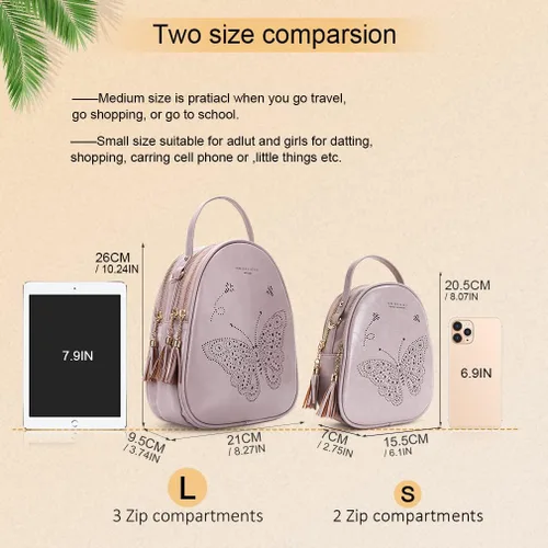 Vista 3 de APHISON Mochila pequeña para niñas y adolescentes, bolso de piel sintética, linda mochila para niños, 22-s-mariposa-morado