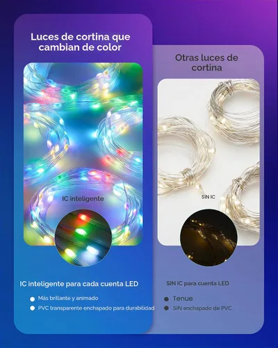 Vista 5 de Brightown 400 luces LED RGB inteligentes de cortina con control remoto, 6.6